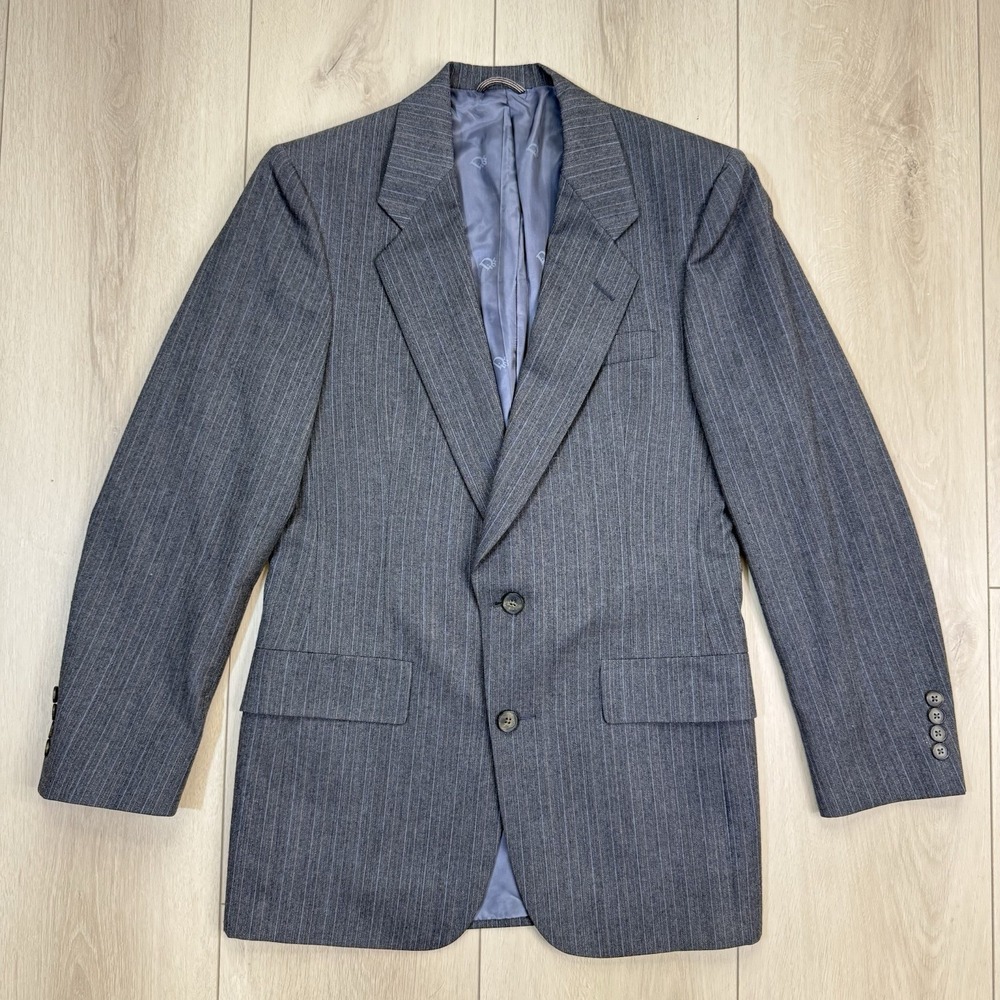 VTG Christian Dior Monsieur Blazer 42R Gray Pinstripe Wool USA Sakowitz Union Ma